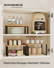 Ink black cupboard organisers stacked on top of each other