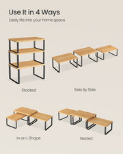 Dimensions diagram of black and beige cupboard organiser set