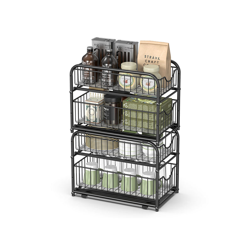 Set of 2 Black Sliding Basket Organisers 2 Tier Stackable Under Sink Storage by Songmics