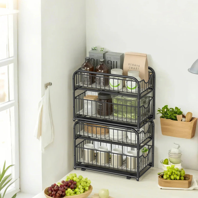 2 Tier Under Sink Storage Organisers Set of 2 for Bathroom and Kitchen by Songmics