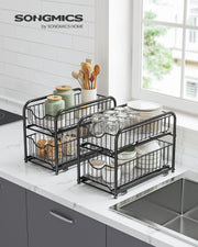 Set of 2 Black Sliding Basket Organisers 2 Tier Stackable Under Sink Storage by Songmics