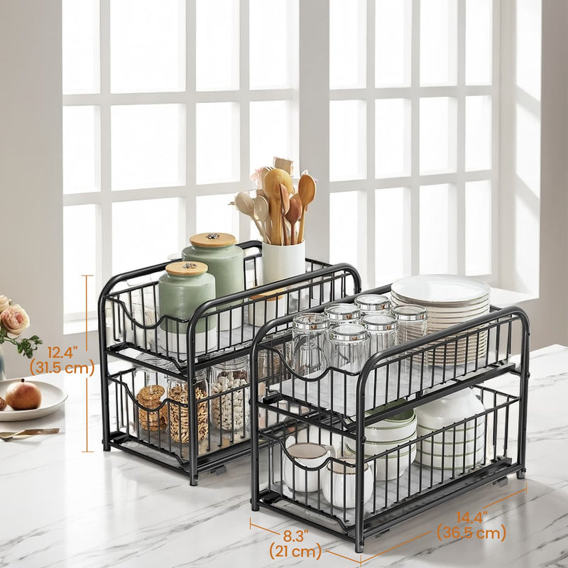 2 Tier Under Sink Storage Organisers Set of 2 for Bathroom and Kitchen by Songmics