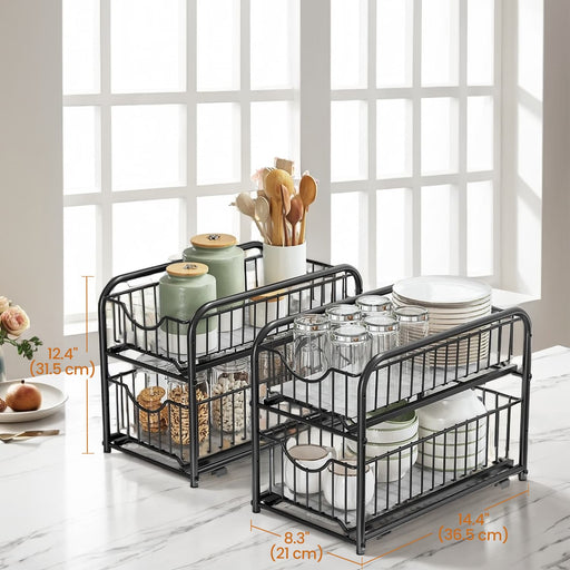 2 Tier Under Sink Storage Organisers Set of 2 for Bathroom and Kitchen by Songmics