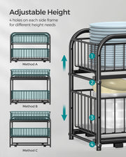Set of 2 Black Sliding Basket Organisers 2 Tier Stackable Under Sink Storage by Songmics