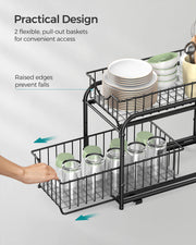 Set of 2 Black Sliding Basket Organisers 2 Tier Stackable Under Sink Storage by Songmics
