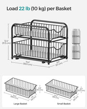Set of 2 Black Sliding Basket Organisers 2 Tier Stackable Under Sink Storage by Songmics