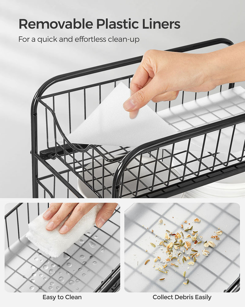 Set of 2 Black Sliding Basket Organisers 2 Tier Stackable Under Sink Storage by Songmics