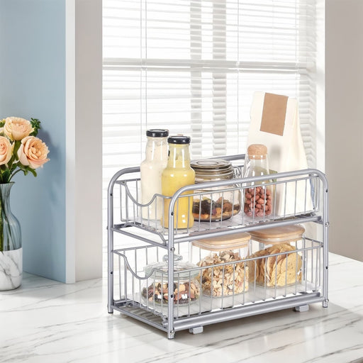 2 Tier Under Sink Organiser with Sliding Baskets for Bathroom or Kitchen Storage by Songmics