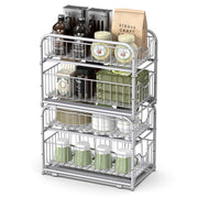 2 Tier Sliding Basket Organisers Set of 2 Stackable Under Sink Storage Silver by Songmics