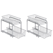 2 Tier Sliding Basket Organisers Set of 2 Stackable Under Sink Storage Silver by Songmics