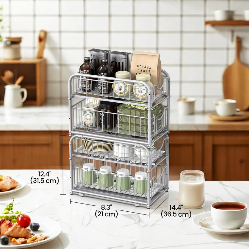 Set of 2 Two Tier Under Sink Storage Organisers for Bathroom and Kitchen by Songmics