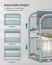 2 Tier Sliding Basket Organisers Set of 2 Stackable Under Sink Storage Silver by Songmics