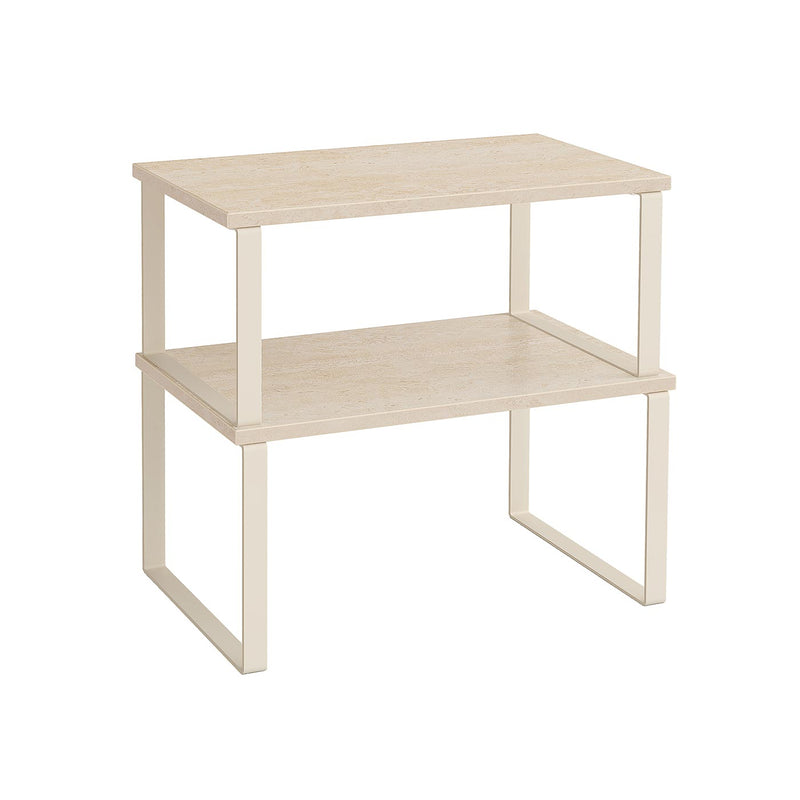 Set of 2 Spice Rack Cupboard Shelf Organisers in Travertine Beige and Cream White by Songmics