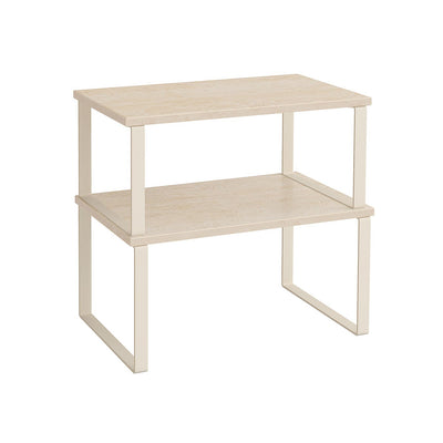 Set of 2 Spice Rack Cupboard Shelf Organisers in Travertine Beige and Cream White by Songmics