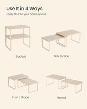 Set of 2 Spice Rack Cupboard Shelf Organisers in Travertine Beige and Cream White by Songmics