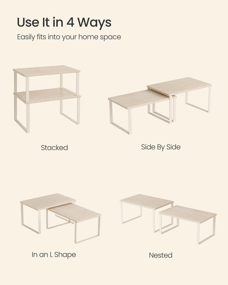 Set of 2 Spice Rack Cupboard Shelf Organisers in Travertine Beige and Cream White by Songmics