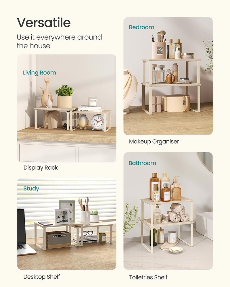 Set of 2 Spice Rack Cupboard Shelf Organisers in Travertine Beige and Cream White by Songmics