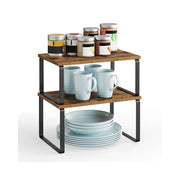 Set of 2 Kitchen Cupboard Shelf Organisers in Black and Rustic Brown by Songmics