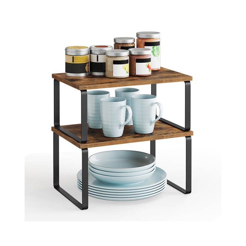 Set of 2 Kitchen Cupboard Shelf Organisers in Black and Rustic Brown by Songmics