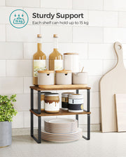 Set of 2 Kitchen Cupboard Shelf Organisers in Black and Rustic Brown by Songmics