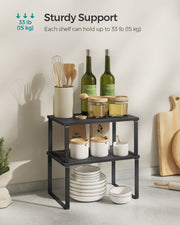 Set of 2 Black Cupboard Shelf Organisers for Kitchen or Pantry Storage by Songmics