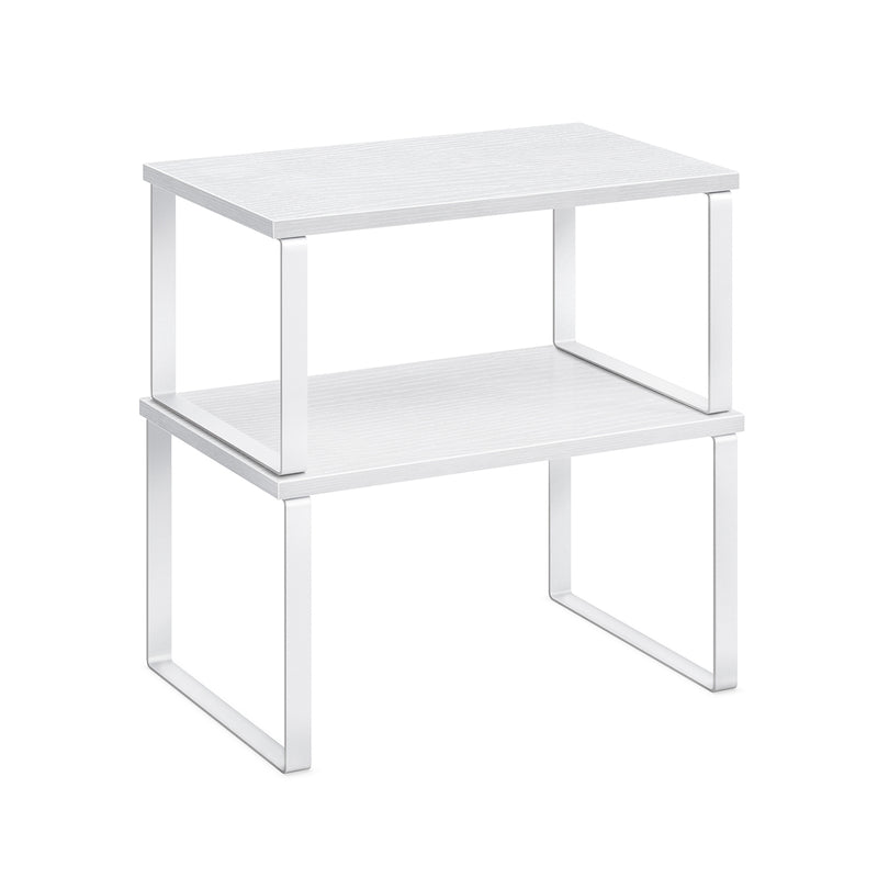 Set of 2 White Cupboard Shelf Organisers for Kitchen or Pantry Storage by Songmics