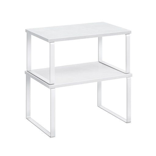 Set of 2 White Cupboard Shelf Organisers for Kitchen or Pantry Storage by Songmics