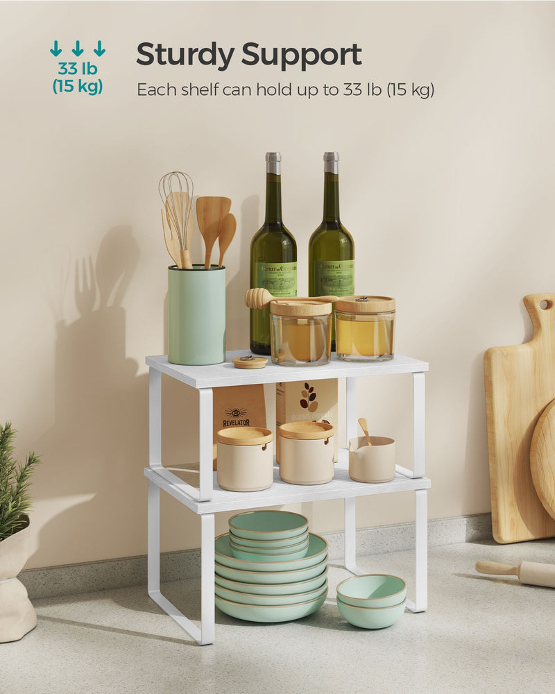 Set of 2 White Cupboard Shelf Organisers for Kitchen or Pantry Storage by Songmics