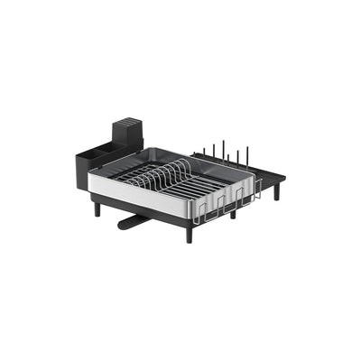 Stainless Steel Dish Drainer Rack with Cutlery Holder in Silver and Black by Songmics