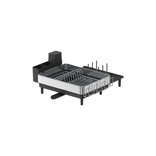 Stainless Steel Dish Drainer Rack with Cutlery Holder in Silver and Black by Songmics