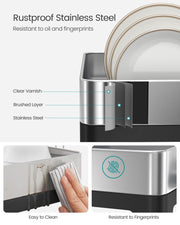 Stainless Steel Dish Drainer Rack with Cutlery Holder in Silver and Black by Songmics