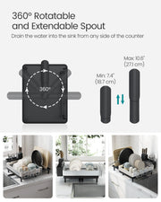 Stainless Steel Dish Drainer Rack with Cutlery Holder in Silver and Black by Songmics