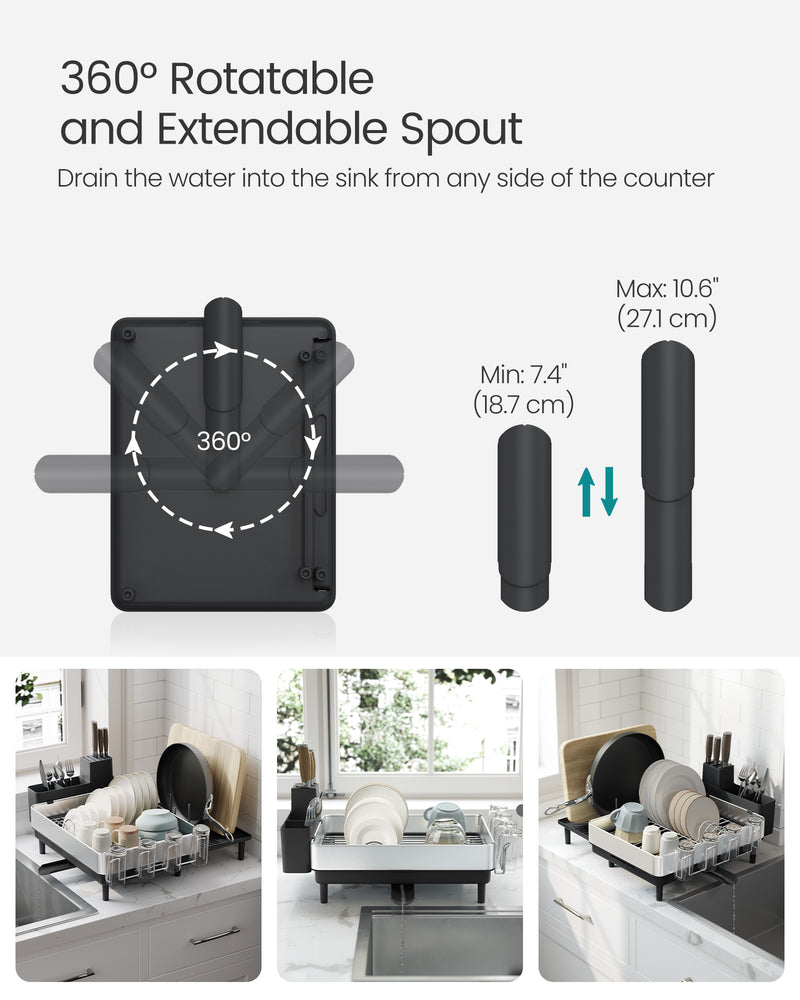 Stainless Steel Dish Drainer Rack with Cutlery Holder in Silver and Black by Songmics