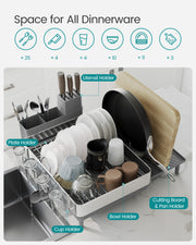 Stainless Steel Dish Drainer Rack in Silver and Slate Grey with Cutlery Holder by Songmics