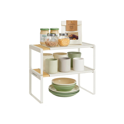 Set of 2 Bamboo Spice Racks Light Wood and White Kitchen Shelf Organisers by Songmics