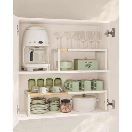 Set of 2 Bamboo Spice Racks Light Wood and White Kitchen Shelf Organisers by Songmics