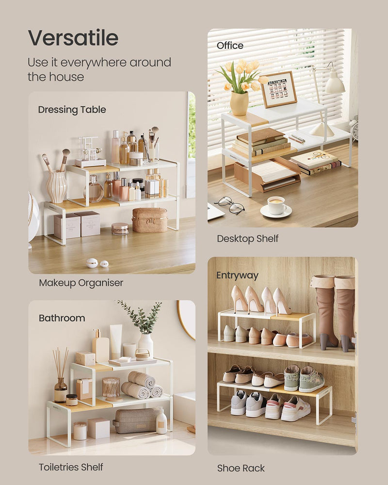 Set of 2 Bamboo Spice Racks Light Wood and White Kitchen Shelf Organisers by Songmics