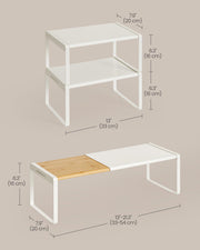 Set of 2 Bamboo Spice Racks Light Wood and White Kitchen Shelf Organisers by Songmics