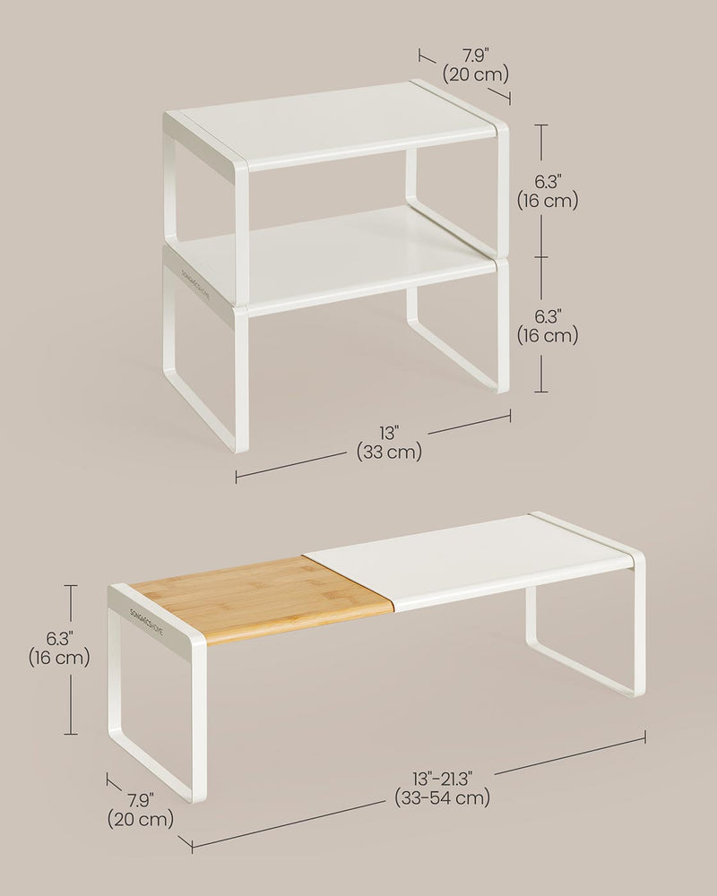 Set of 2 Bamboo Spice Racks Light Wood and White Kitchen Shelf Organisers by Songmics