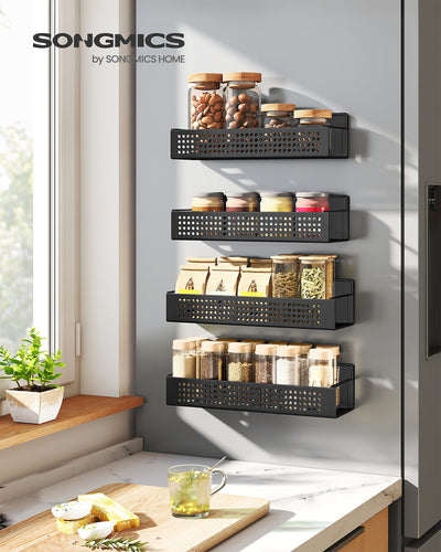 Magnetic Spice Rack Set for Fridge or Oven No Drilling Kitchen Storage Solution by Songmics