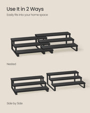 Set of 2 Black 3 Tier Extendable Cabinet Shelf Organisers for Kitchen or Pantry by Songmics