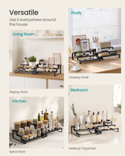 Set of 2 Black 3 Tier Extendable Cabinet Shelf Organisers for Kitchen or Pantry by Songmics