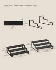 Set of 2 Black 3 Tier Extendable Cabinet Shelf Organisers for Kitchen or Pantry by Songmics