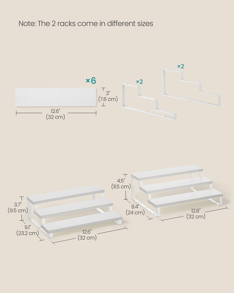White 3 Tier Extendable Cabinet Shelf Organisers Set of 2 for Kitchen Storage by Songmics
