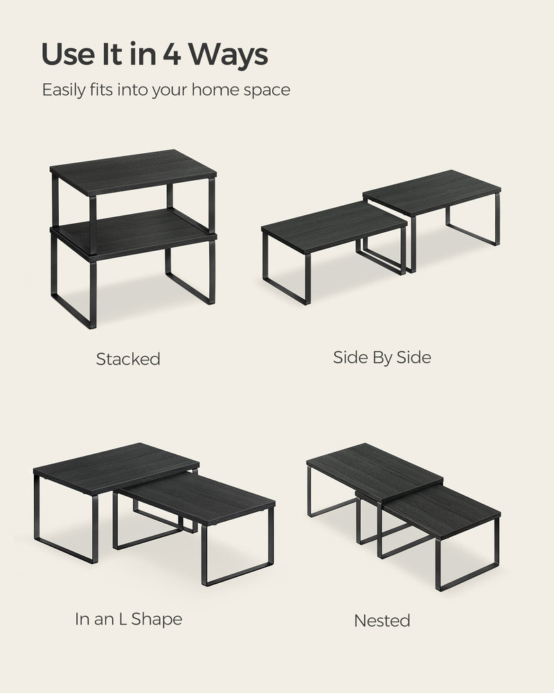 Set of 2 Black Cupboard Shelf Organisers for Kitchen or Pantry Storage by Songmics