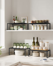 Stackable Expandable Spice Rack Set of 2 Cupboard Organisers in Ink Black by Songmics