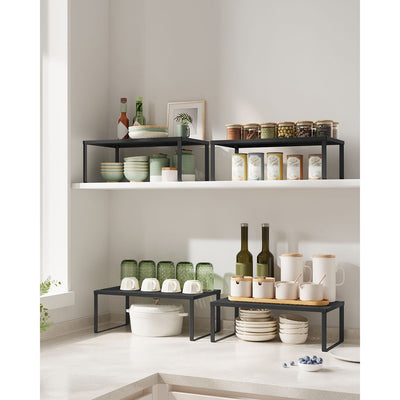 Stackable Expandable Spice Rack Set of 2 Cupboard Organisers in Ink Black by Songmics