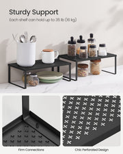 Stackable Expandable Spice Rack Set of 2 Cupboard Organisers in Ink Black by Songmics