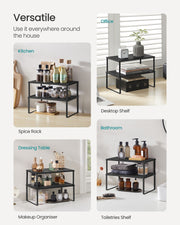 Stackable Expandable Spice Rack Set of 2 Cupboard Organisers in Ink Black by Songmics