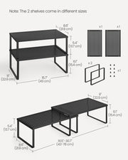 Stackable Expandable Spice Rack Set of 2 Cupboard Organisers in Ink Black by Songmics